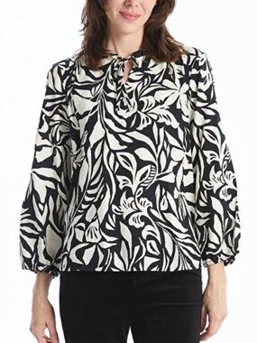 LCWAIKIKI Classic Tie Neck Floral Oversize Blouse